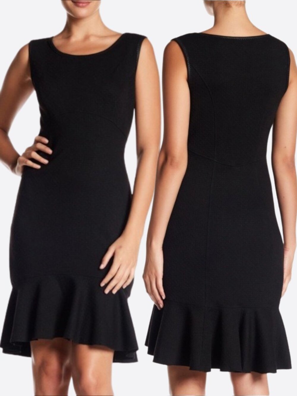 Max Studio Sleeveless Flounce Hem Textured Knit Dress - Black - Size Large